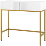 HOMCOM Masă Consolă cu 2 Sertare, Masă Modernă de Intrare cu Bază din Oțel în Ton Auriu, Canapea Extensibilă, 80x31.5x75 cm, Alb | Aosom Romania, HOMCOM