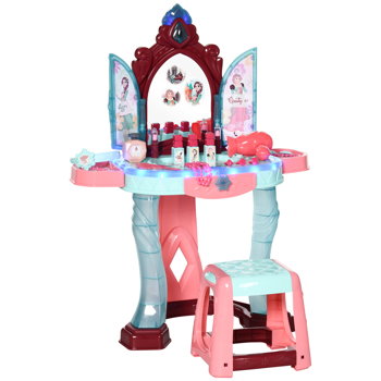 Set de oglinda si masa cu design printesa magica, jucarie muzicala, set de frumusete accesorii, pentru 3-6 ani, albastru roz AIYAPLAY | Aosom RO, AIYAPLAY
