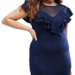 Y551P-44 Rochie scurta conica, cu volanase si decolteu din plasa semitransparenta - plus size, 