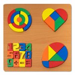 Puzzle 3D din Lemn cu Forme Geometrice si Cifre Colorate Montessori, Nurio