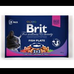 Brit Premium Multipack Fish Plate, 2 arome, pachet mixt, plic hrană umedă pisici, (în sos), 4 x 100g, Brit