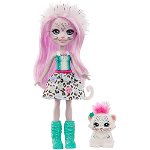 Papusa Enchantimals by Mattel Sybill Snow Leopard cu figurina Flake, Enchantimals