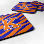 Caroline`s Treasures Litera K Initial Tiger Stripe - Blue Orange Foam Coaster Set de 4 Multi 3 1/2 x 3 1/2, 