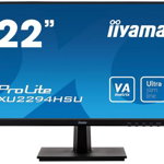 Monitor VA LED iiyama 21.5" XU2294HSU-B1, Full HD (1920 x 1080), VGA, HDMI, DisplayPort, Boxe, 75 Hz (Negru)