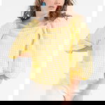 United Colors of Benetton, Bluza in carouri din amestec de in, Alb/Galben