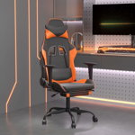 Scaun gaming masaj suport picioare vidaXL, negru portocaliu, piele eco, 66 x 56 x 120,5-131 cm, 14.95 kg