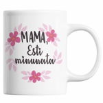 Cana pentru ziua Mamei sau ziua Femeii, 8 Martie, imprimata cu flori si mesaj de dragoste "MAMA, Esti minunata", 300 ml, Priti Global