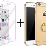 Pachet husa Elegance Luxury 3in1 Ring Gold pentru Apple iPhone 7 Plus cu folie de sticla gratis, MyStyle
