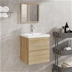 vidaXL Dulap cu chiuvetă de baie și oglindă, stejar sonoma, vidaXL