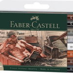 Markere Faber-Castell Pitt Artist Pen, 8 buc nuante clasice, etui plastic