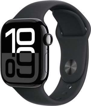 Apple Watch Series 10 GPS + Cellular, 46mm Jet Black Aluminium Case, Black Sport Band - M/L