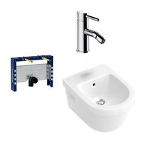 Pachet rama instalare Geberit Kombifix, bideu suspendat Villeroy&Boch Architectura alb si baterie bideu Omnires Y crom