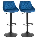 Set 2 scaune de bar Homcom, Rotative, Inaltime ajustabila, Poliester/Metal, 51.5x48x83-104cm, Albastru