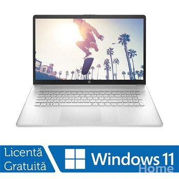 Laptop Nou HP 17-CN0075, Intel Core i7-1165G7 2.80 - 4.70GHz, 16GB DDR4, 256GB SSD + 1TB HDD, HD+ IPS, Webcam, 17.3 Inch, Natural Silver + Windows 11 Home, HP