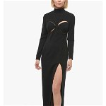 MONOT Laser Cut Details Bodycon Dress With Maxi Side Split-Hem Black, MONOT
