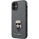 Husa de protectie Karl Lagerfeld Saffiano Iconik pentru Apple iPhone 12 mini, Argintiu
