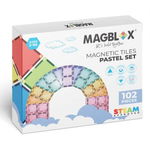 Set piese magnetice transparente pentru constructie, 3 ani+, Pastel, 102 piese, Magblox, 