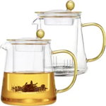 Set 2 ceainice cu infuzor de sticla, Quasar & Co.®, recipiente pentru ceai/cafea, 700 ml, transparent, Quasar & Co.