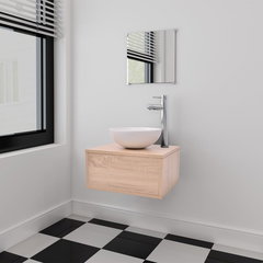 vidaXL Set mobilier baie 4 piese bej cu chiuveta si robinet