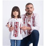 Set bluze traditionale cu broderie inflorata rosie pentru tata si fiica
