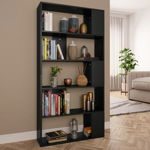 vidaXL Bibliotecă/Separator cameră negru, 80x24x159 cm, lemn prelucrat, vidaXL