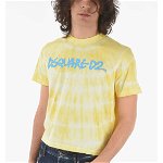 DSQUARED2 Tie Dye Effect Box Fit Crew-Neck T-Shirt With Logo Spray Yellow, DSQUARED2
