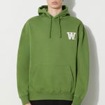 Wood Wood hanorac de bumbac Cass AA Moss Embroidery Hoodie bărbați, culoarea verde, cu glugă, cu imprimeu, 10285606.2424, Wood Wood