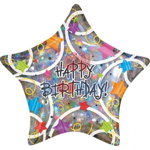 Balon folie stea Happy Birthday confetti 45 cm, BALLOONS4PARTY