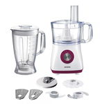 Robot de bucatarie Heinner Charm HFP-750BG, 750 W, Bol 1.2 L, Blender 1.8 L, 4 discuri, Alb/Visiniu