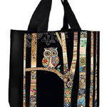 Sacosa shopping - Bug Art Jewels - Chouette Klimt, Tote, Negru, Poliester, 31 cm