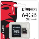 Card de memorie Kingston microSDHC, 8GB, 45 MB/s Citire, 10 MB/s Scriere, Clasa 10 + Adaptor SD