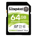 Card Memorie Technology 64GB SDXC Canvas Select Plus 100R C10 UHS-I U1 V10 Negru, Kingston