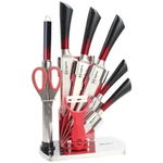 Set de cutite din inox turnat Bohmann, 9 piese, negru rosu, Bohmann