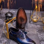 Pantofi eleganți de bărbați din piele naturala, Albastru patinat - P1572, 