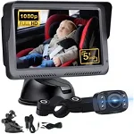 Camera video auto HD pentru monitorizare a bebelusilor si copiilor pentru scaunul din spate al masinii, Baby monitor cu rezolutie 1080p reglabil LCD de 5 inch VisionHub®, cu functie de vedere nocturna, alimentare 12V, VisionHub