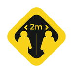 Sticker - indicator, pastreaza distanta obligatorie de 2m, negru-galben, 20x20 cm, PRITI GLOBAL