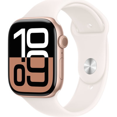 APPLE Watch 10, GPS, 46mm Rose Gold Aluminium Case, Light Blush Sport Band - S/M