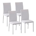 Set 4 scaune pentru living, Homcom, Piele naturala/Metal, 41x50x91 cm, Alb