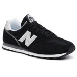 New Balance, Pantofi sport cu insertii din piele intoarsa 373, Negru, Alb, 9