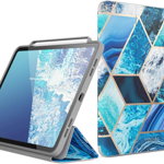 Husa de protectie pentru iPad PRO 2018/2020/2021 i-Blason, piele sintetica, alb/albastru/auriu, 11 inchi