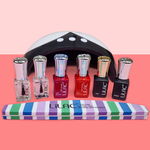 Kit oja semipermanenta Lilac, 2 oje 6 ml, 1 baza 6 ml, 1 top 6 ml, 1 nail prep 6 ml, 1 ultrabond 6 ml, buffer si lampa, Red 05