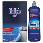 Pachet Solutie Clatire Finish 800 ml si Sare pentru Masina de Spalat Vase Finish 1.5 kg