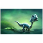 Tapet autoadeziv Premium, textura canvas, Dinozaur verde curios, Camera copilului, 130 x 80 cm, PRITI GLOBAL