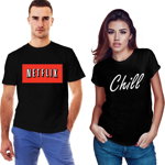Set doua tricouri negre pentru cupluri - Netflix & Chill, THEICONIC