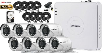 Kit complet supraveghere video Hikvision 8 camere 720P, IR 20M, HDD 1TB, HIKVISIONKIT