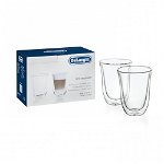 Set 2 pahare latte De'Longhi DLSC312, 2x330 ml, Sticla termorezistenta, Transparente, Perete dublu, DeLonghi