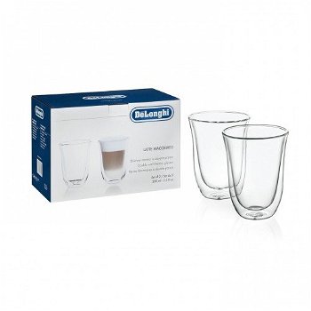 Set 2 pahare latte De'Longhi DLSC312, 2x330 ml, Sticla termorezistenta, Transparente, Perete dublu, DeLonghi