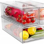 Set de 3 organizatoare pentru frigider Greentainer, plastic, transparent