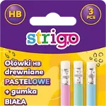 Strigo Set 3 creioane HB pastel+guma de sters, in blister, STRIGO