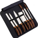 Set profesional de cutite si ustensile cu husa de transportare neagra, Royalty Line, RL-K9C, otel inoxidabil